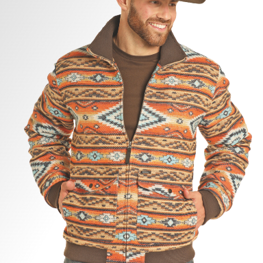 Rock & Roll Men's Orange Aztec Jacquard Zip Up Jacket BM92C04330 Rock & Roll Men's Orange Aztec Jacquard Zip Up Jacket BM92C04330